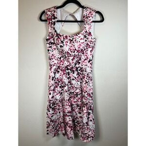 White House Black‎ Market Pink Floral Cutout Back Fit Flare Dress Size 2